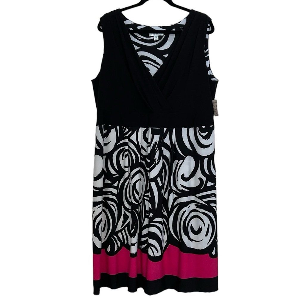 Dressbarn Sleeveless Midi Dress in Black & Pink Combo, Women's 20W